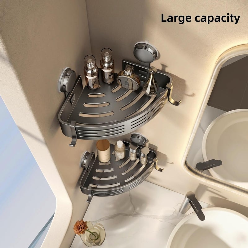 VOLPONE Corner Shower Caddy Suction Cup Shower Shelf Corner No Drilling Bathroom Shower Organizer Storage Rack Adhesive Without Towel Bar (2Pack, Gray) - Image 4